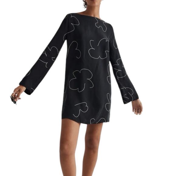 NWT Madewell Satin Long Sleeve True Black Shift Mini Dress Women’s Size XS - Picture 1 of 10